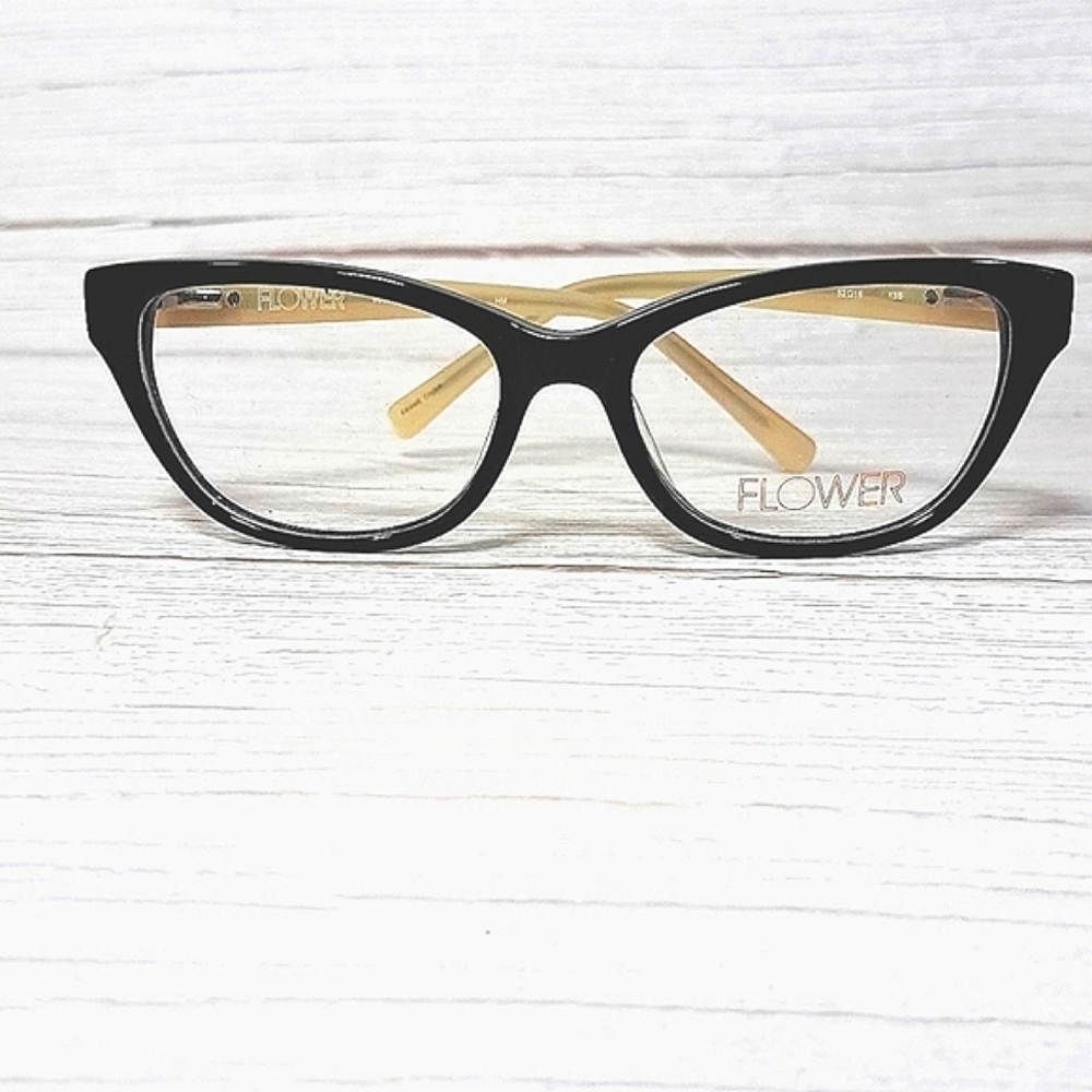 NEW Rx'able Eyeglass Frame, Cat Eye, black/tan women glasses 52 16 135 by FLOWER